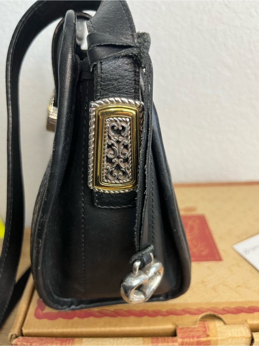 NOS Vintage Brighton Poppy Black Croc Embossed Leather Shoulder Bag H3053 NWOT - Picture 4 of 13